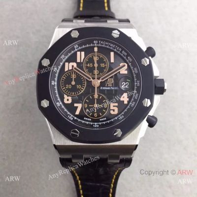 Swiss 3126 Audemars Piguet Royal Oak Offshore Watch Black Bezel Leather Strap